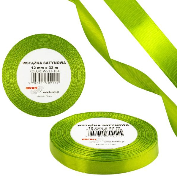 Wstążka satynowa 12mmx32m Zielony wiosenny WS12-184 Brewis